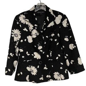 Lafayette 148 Floral Blazer Jacket‎ Black White Career Office Size 4